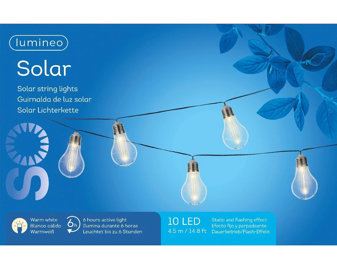 Lumineo Solar Partyverlichting 10 Lamps - 450 Cm 5 Lumineo Solar Partyverlichting 10 Lamps - 450 Cm - Afbeelding 3