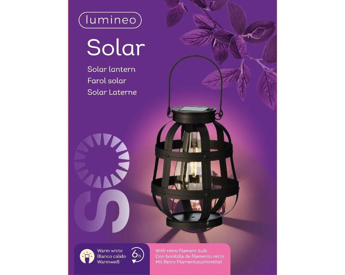 Lumineo Solar Lantaarn Zwart - Ø 14 Cm 5 Lumineo Solar Lantaarn Zwart - Ø 14 Cm - Afbeelding 3